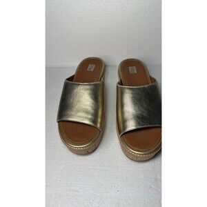 FitFlop Eloise Gold Leather Cork Wedge Platform Slide Sandals Women US 8 FT5-675